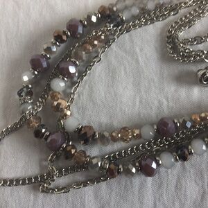 Necklace 4 strands. Purple, white, pink beads